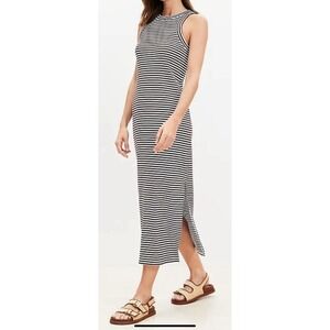 ** LOFT sz PL ~Striped Perfect Ribbed Tank Midi Dress in Brown White Stripe NWT!